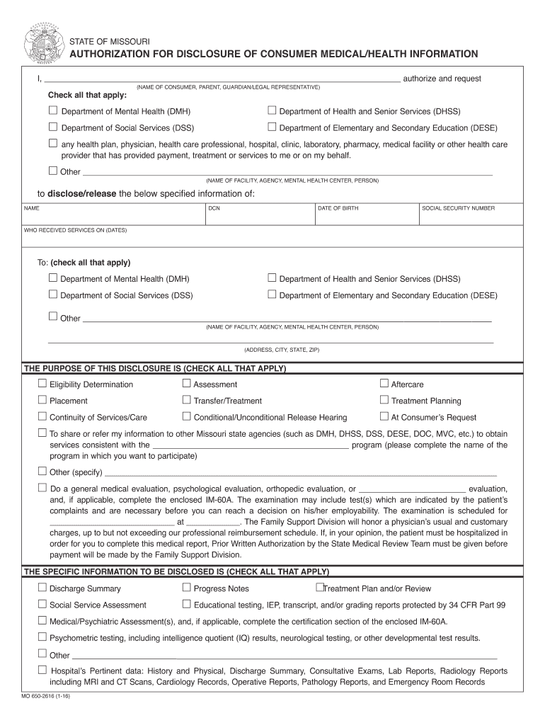  Authorization for Disclosure of Consumer MedicalHealth 2016-2024