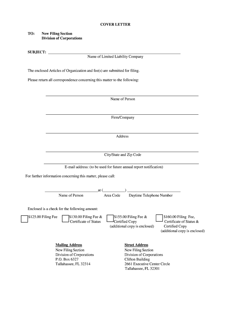 Limited Liability Company Division of Corporations Florida  Form