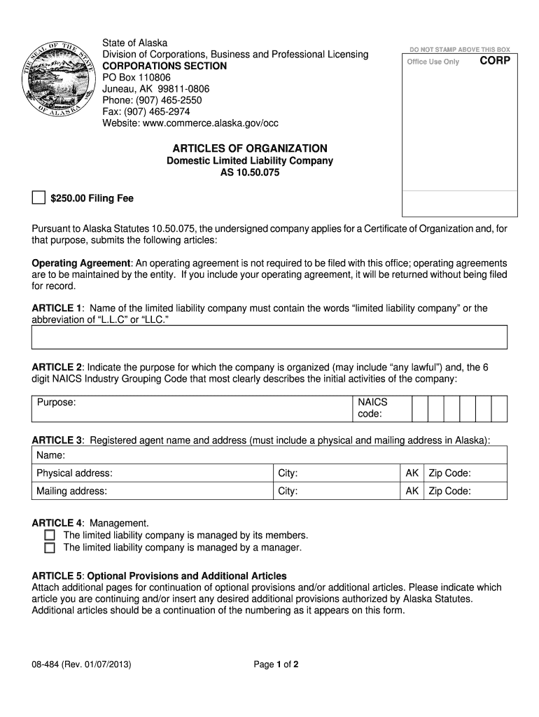 08 484 Articles of Organization FORM DOC