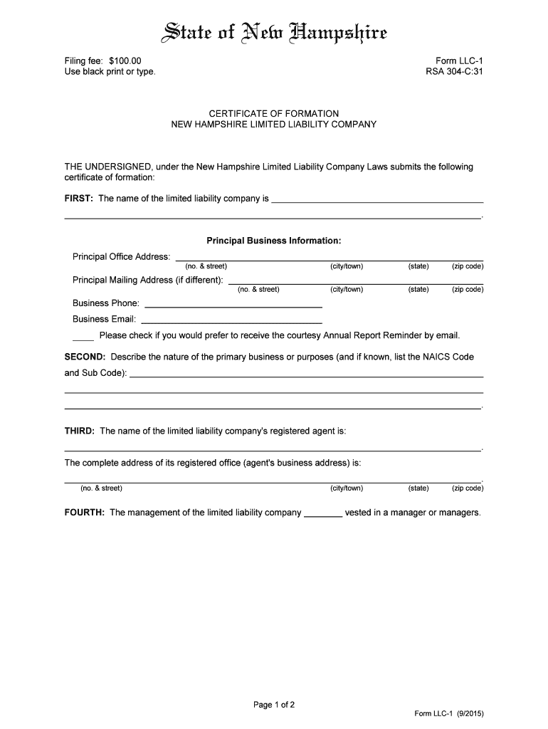  LLC 1 Certificate of Formation of a NH Limited NH SOS 2016