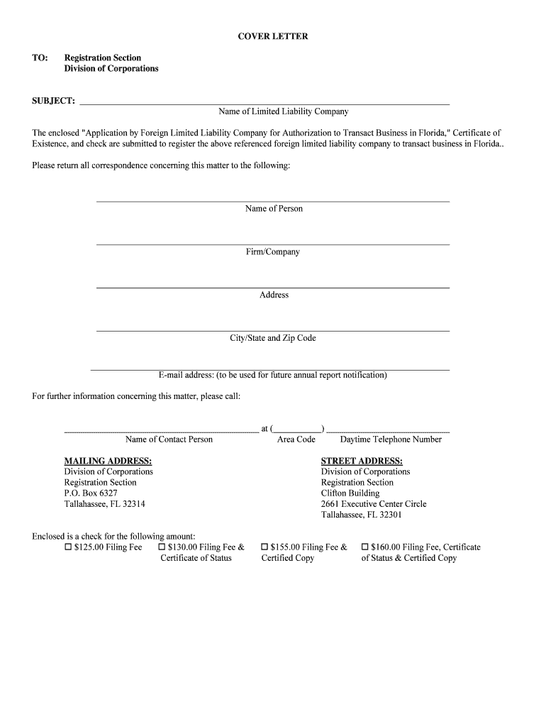  Florida Application for Registration Foreign Florida LLC 2019-2024