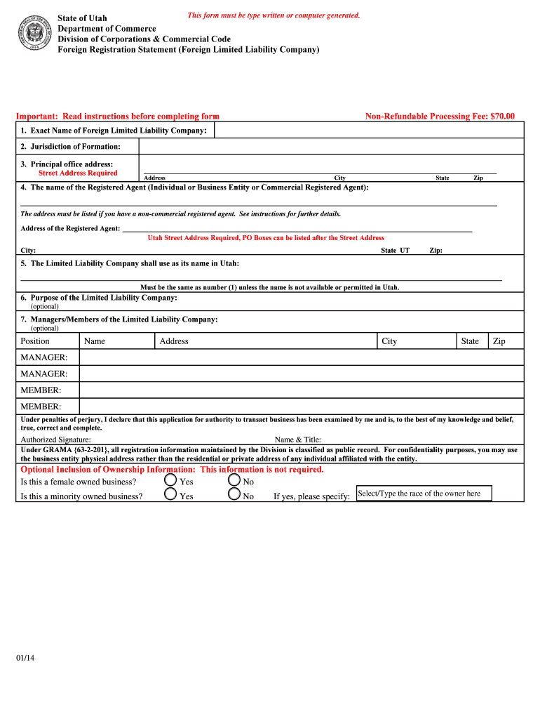 Foreign Registration Statement Utah Division of Corporations  Form