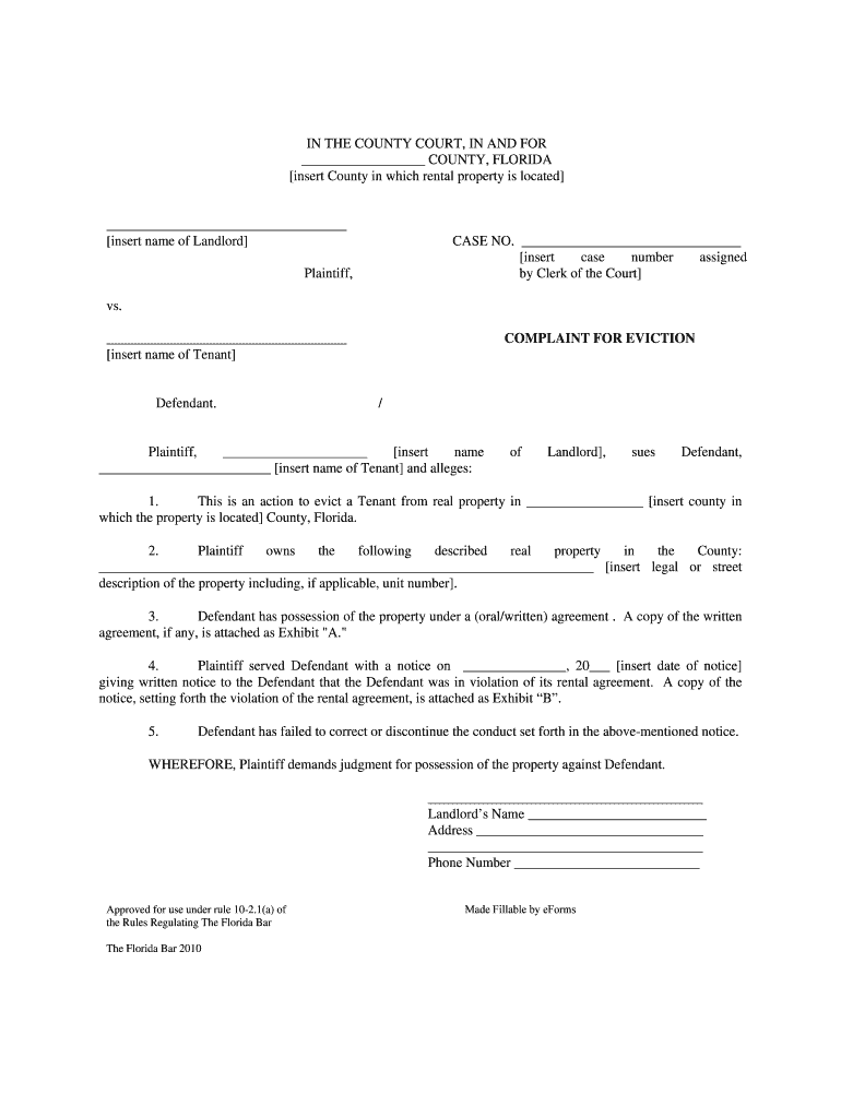 In the COUNTY COURT, in and for COUNTY, FLORIDA Insert  Form