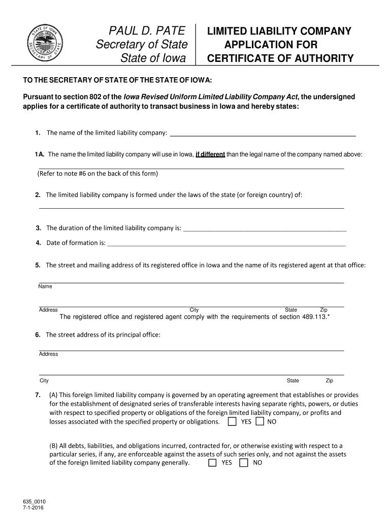  PAUL D PATE APPLICATION for AMENDED Secretary of State 2016