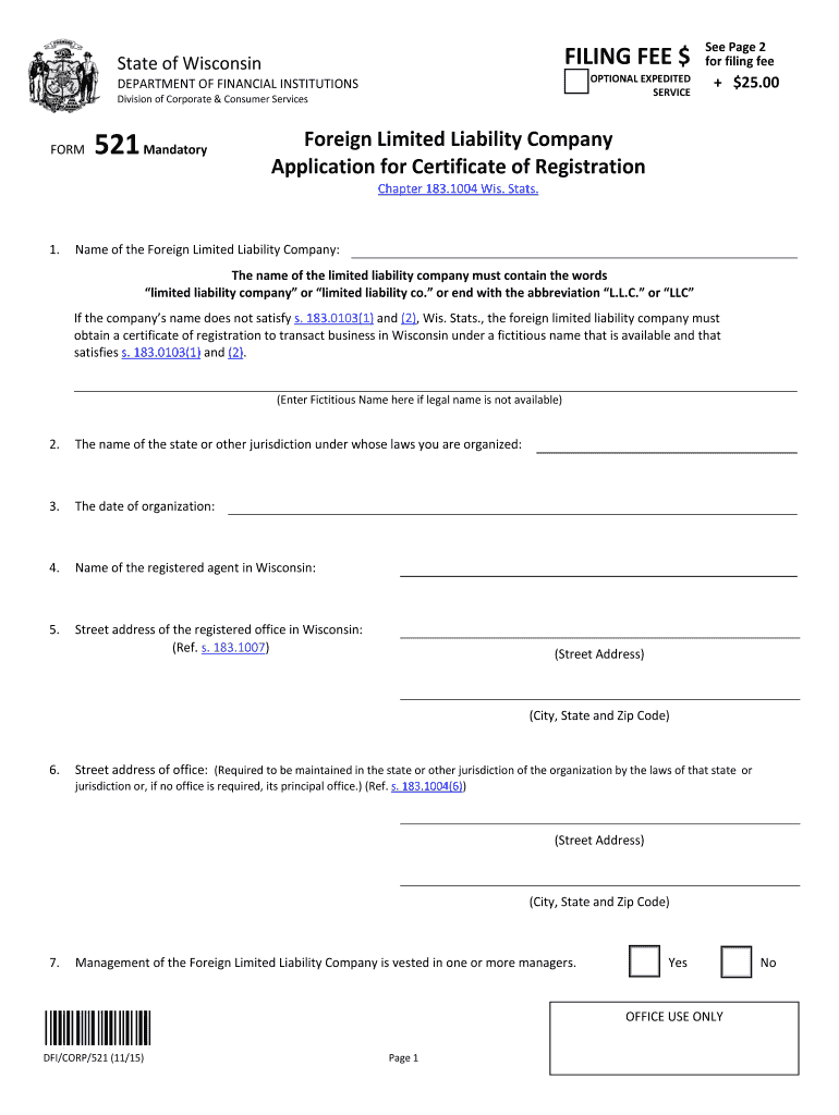 Foreign Limited Liability Company Application for Certificate of Registration  Form