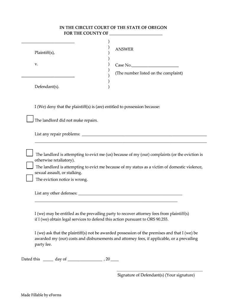 V RESIDENTIAL EVICTION SUMMONS Oregon Judicial Department  Form