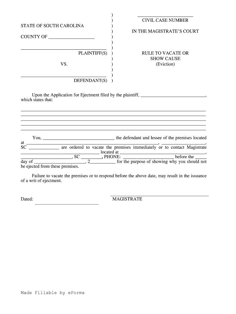 Civil Case Number State of South Carolina County of Arrest  Form