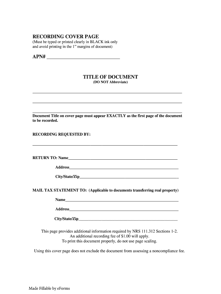 Nevada Deed Cover Sheet Form