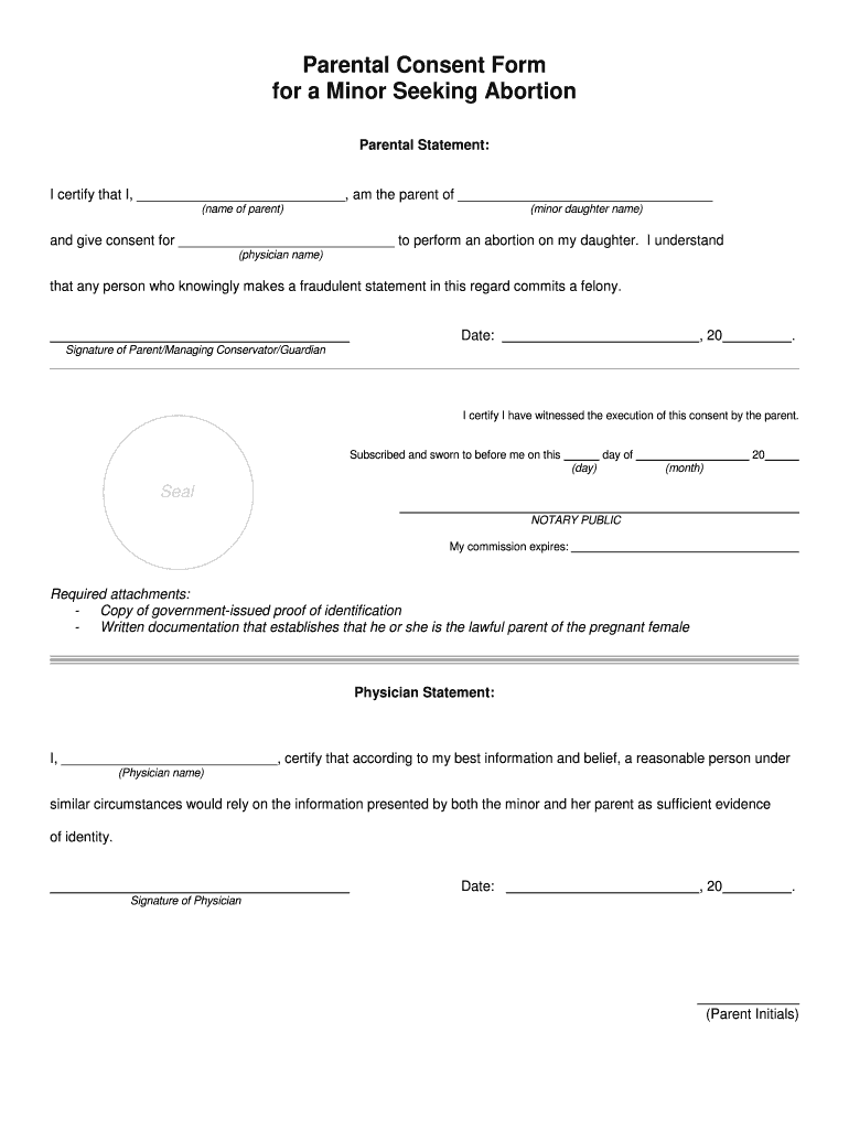 Parental Consent Form for a Minor Seeking Abortion