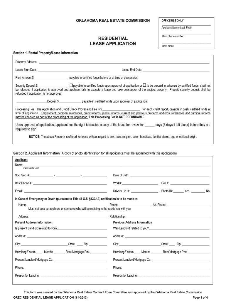 Oklahoma Standard Residential Lease Agreement EForms