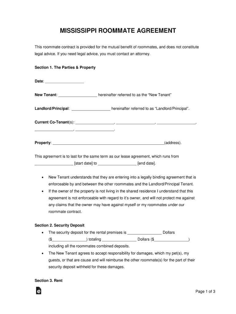 New York Roommate Agreement Form PDF EForms