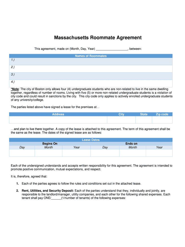 Roommate AgreementContractCreate & Download a  Form
