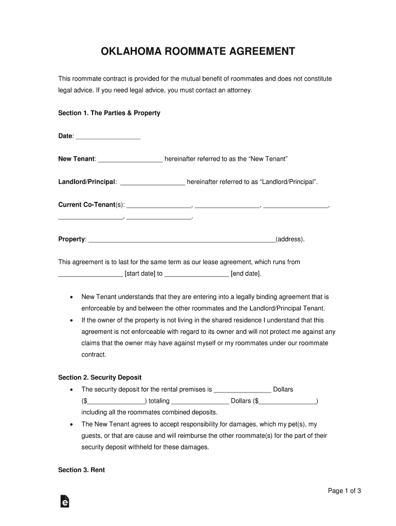 Roommate Agreement Template Download Printable PDF  Form