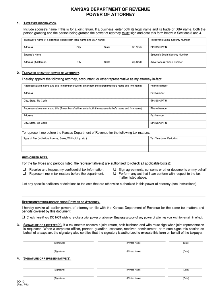 DO 10 Power of Attorney Rev 5 17 Kansas Department of  Form