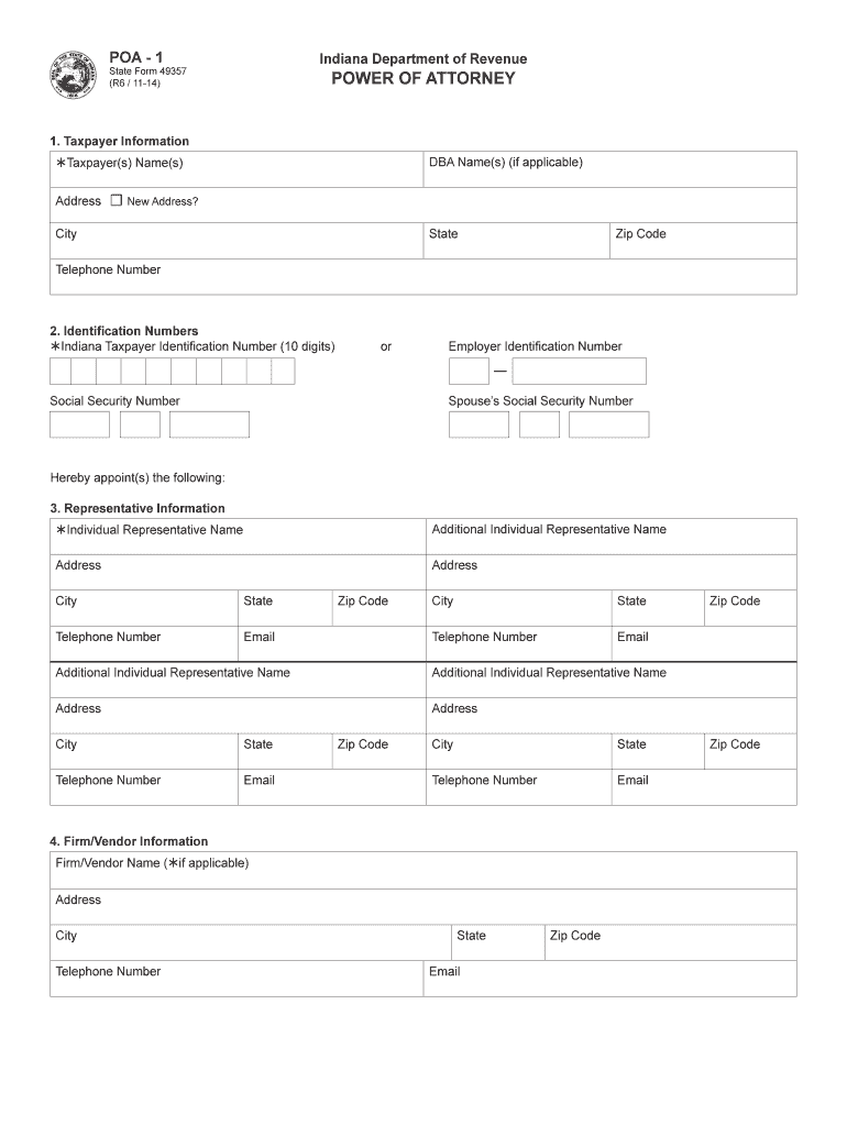 Indiana Department of Revenue Power of Attorney Tax  Form