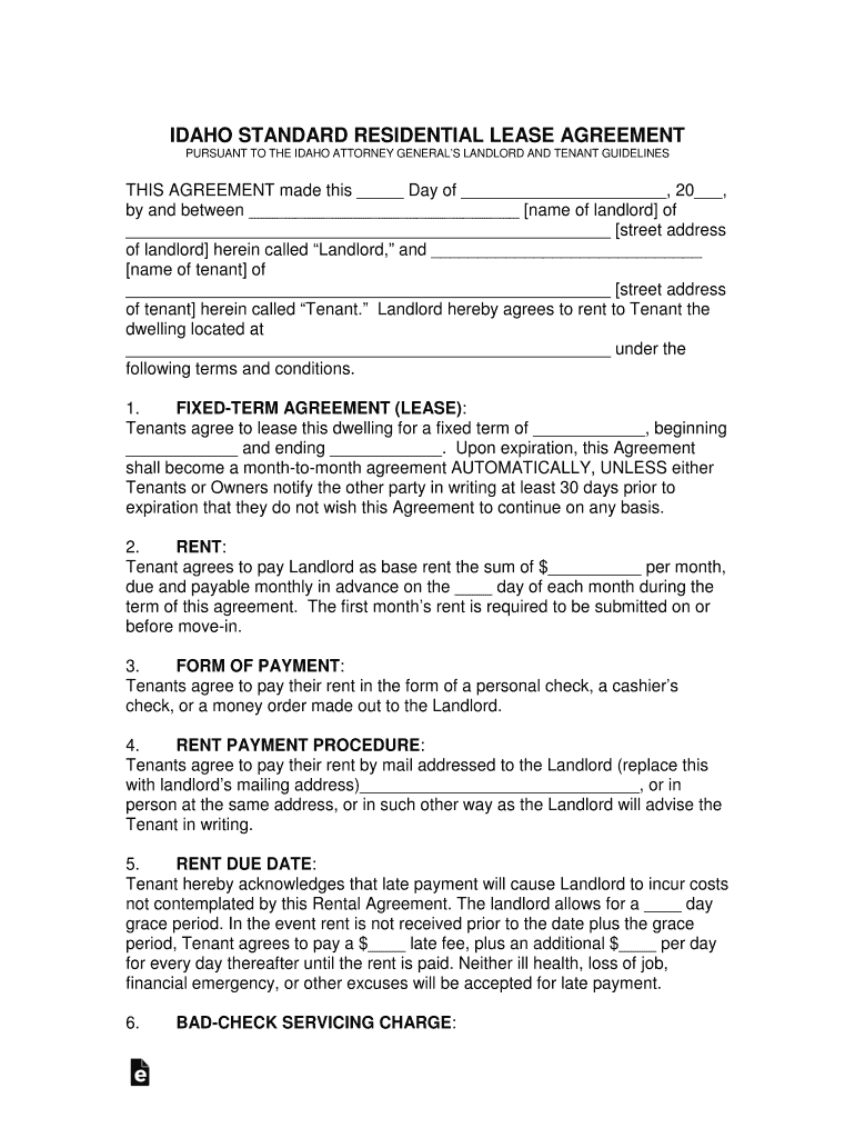 Idaho Rental Lease Agreements Residential EForms