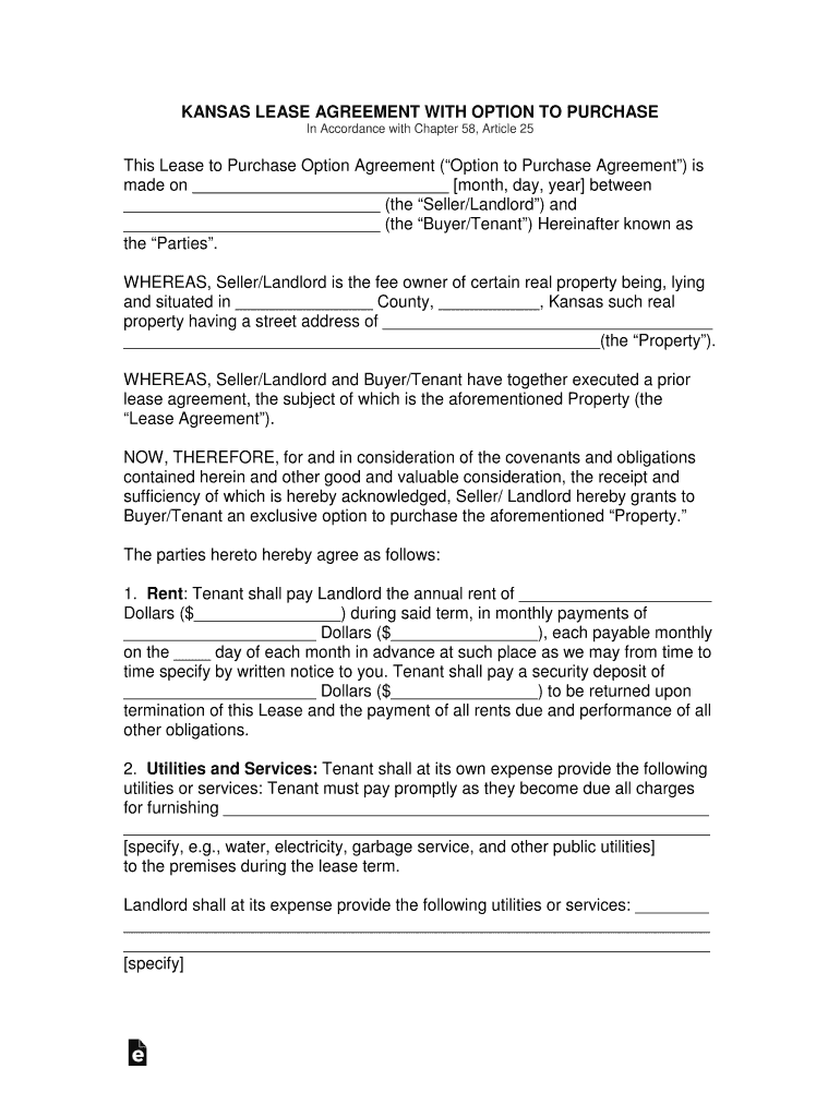 KANSAS LEASE AGREEMENT with OPTION to PURCHASE  Form