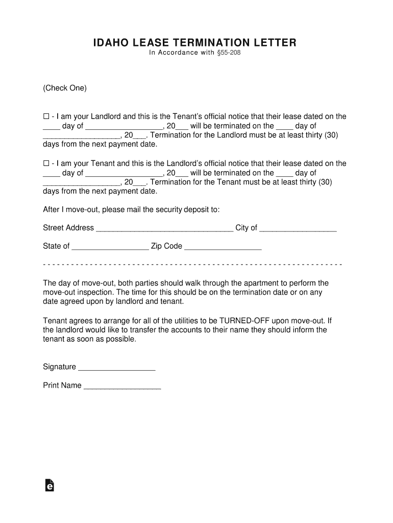Iowa Lease Termination Letter Form 30 Day Notice