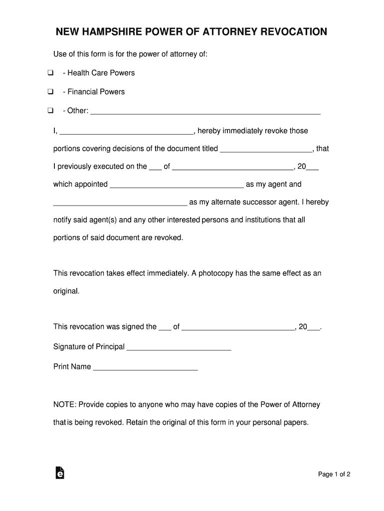 New Hampshire Power of Attorney Forms PDF Templates