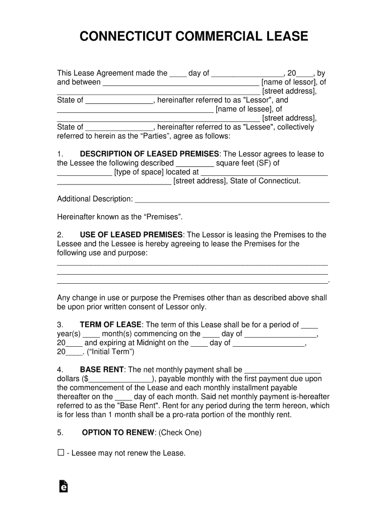 Connecticut Commercial Lease Agreement Template EForms