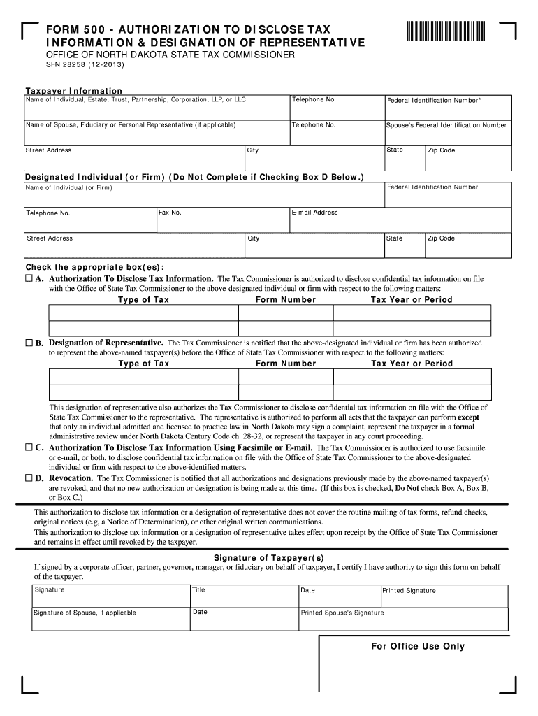  Form 500 Authorization to Disclose Tax Information 2013