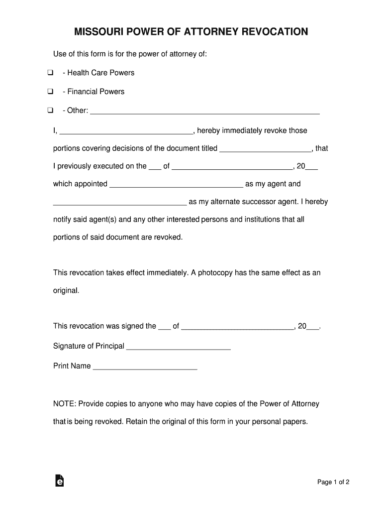 Missouri Power of Attorney Revocation Form