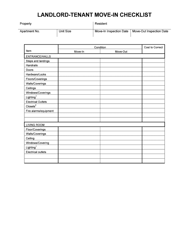 Move in Move Out Landlord Tenant Checklist Form DOCX