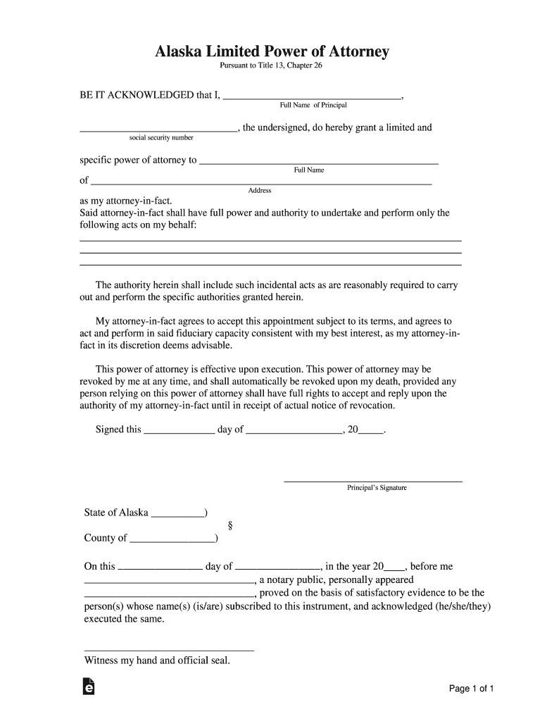 Alaska Limited Power of Attorney Form PDFWord