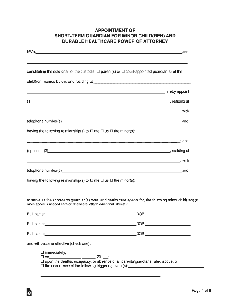 California Parental Minor Children Power of Attorney  Form