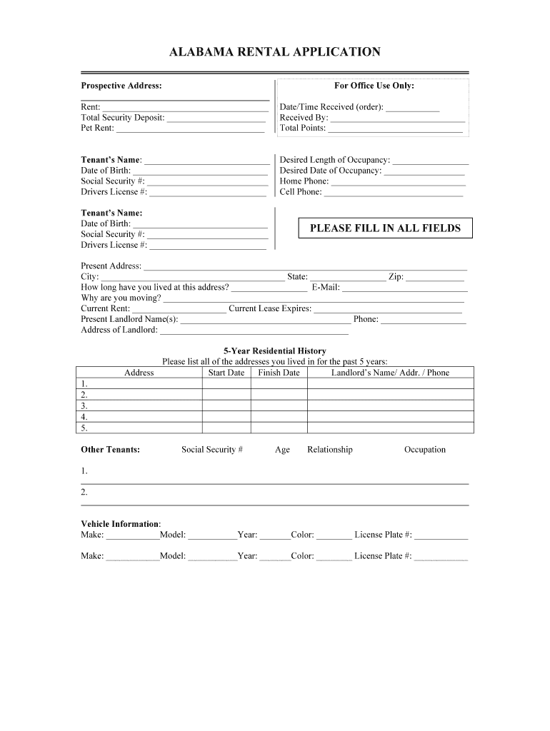 Alabama Rental Application DOCX  Form