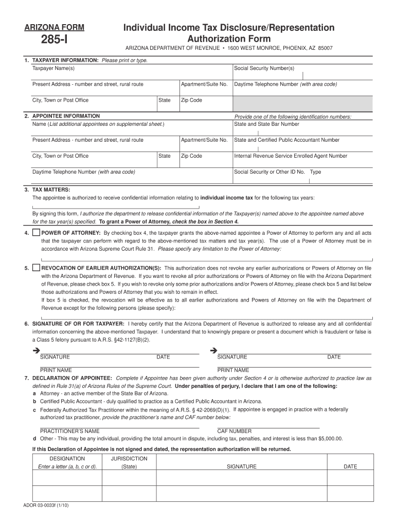 POA Disclosure Forms Arizona Department of Revenue