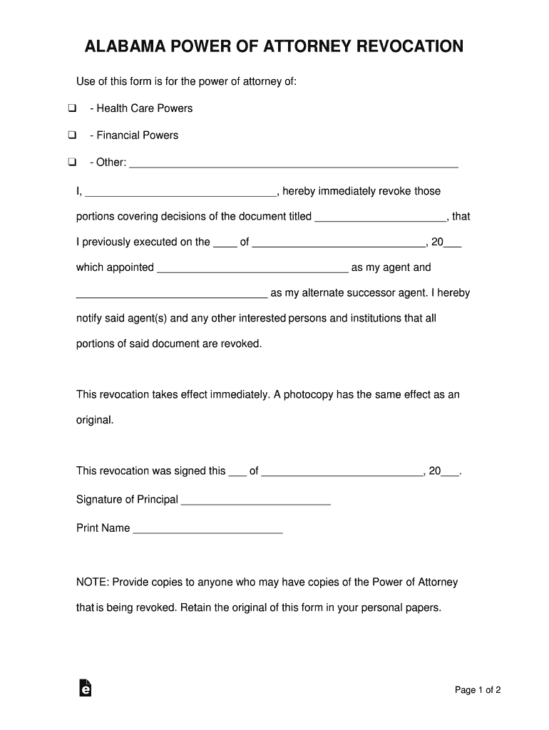 Alabama Power of Attorney Revocation Form