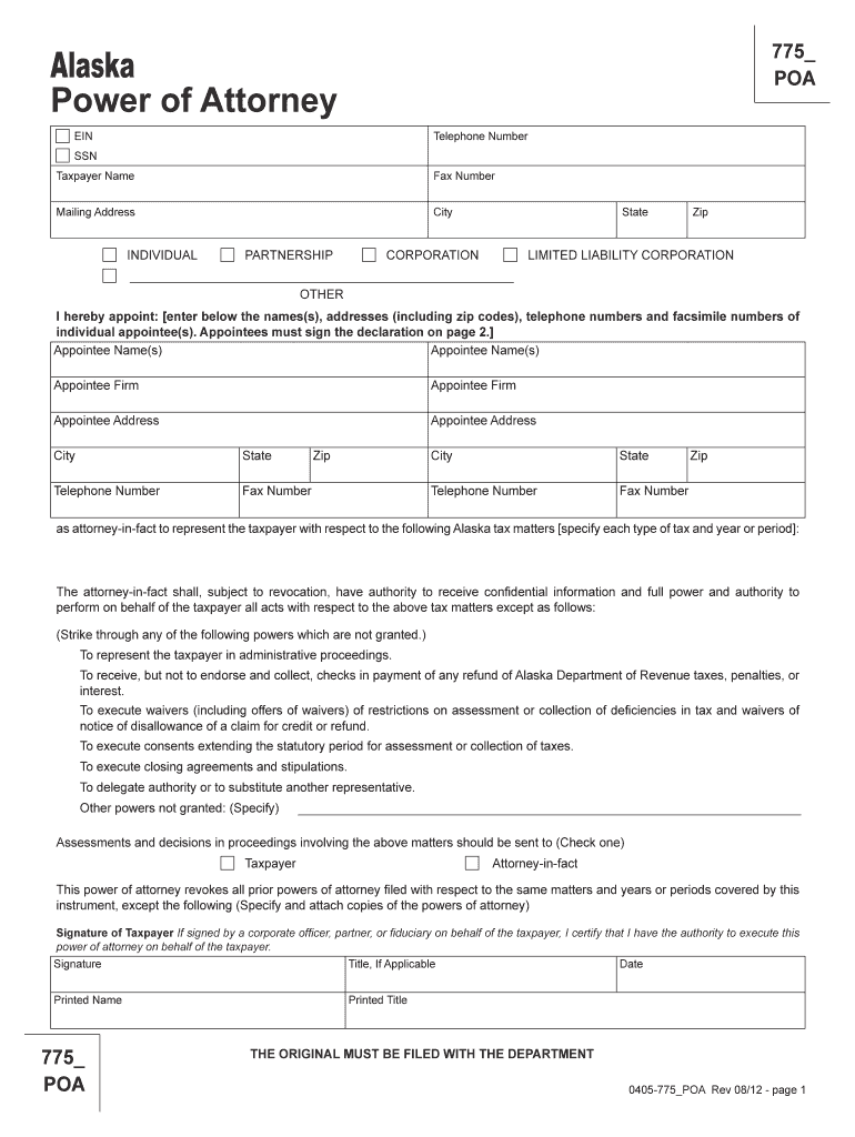 Alaska Tax Power of Attorney Form POA 775 PDF