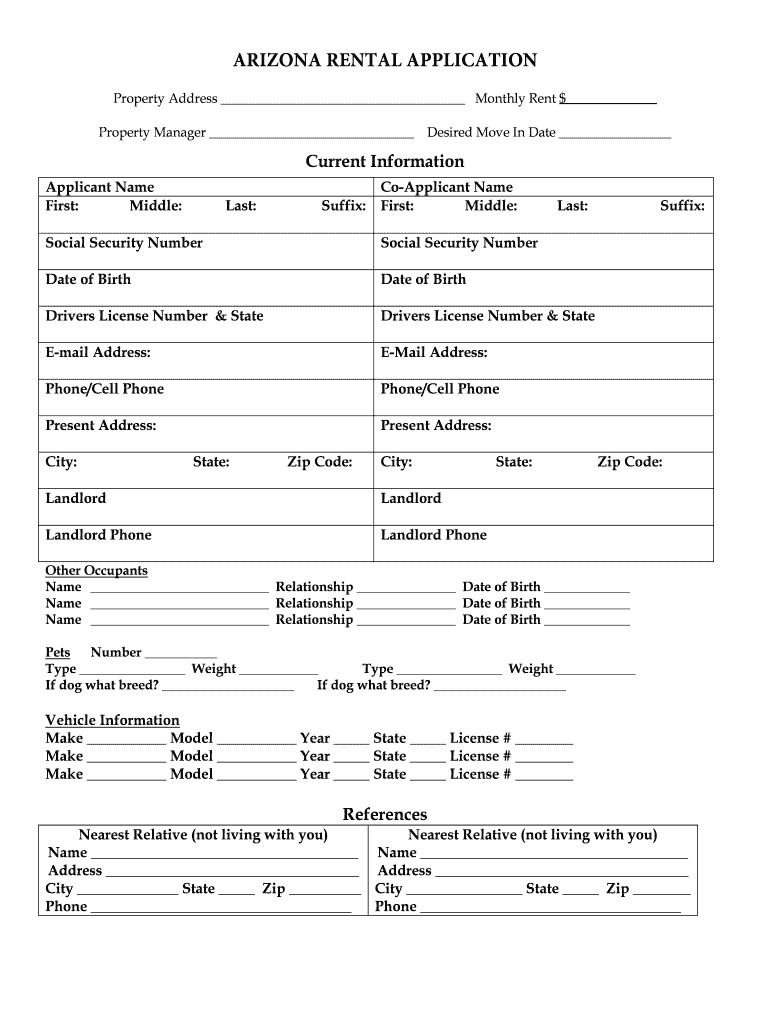 Arizona Rental Application Form