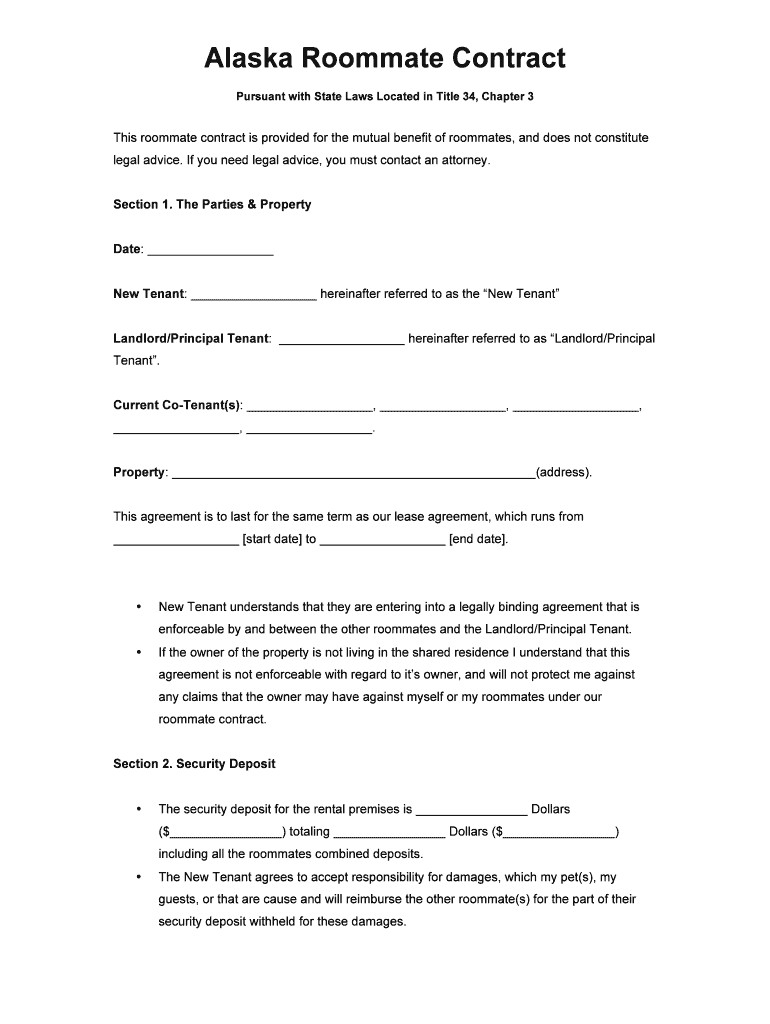Alaska Roommate Agreement DOCX  Form