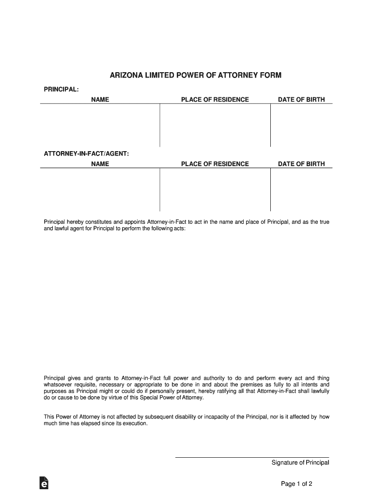 Arizona Limited Power of Attorney Form PDFWord