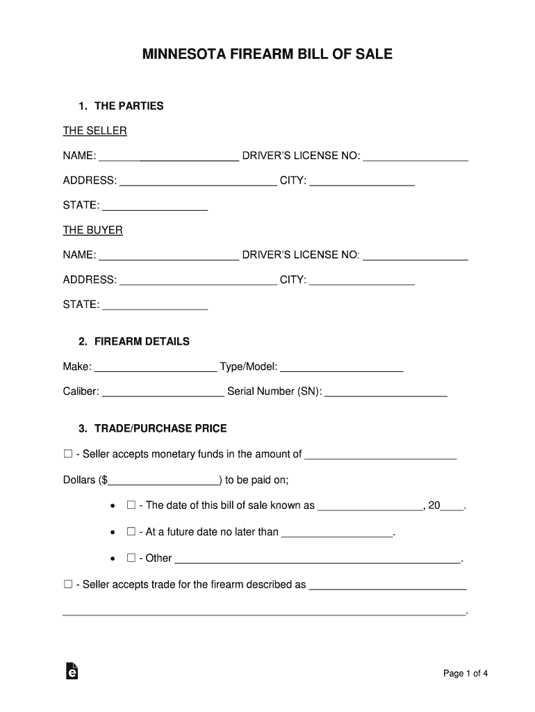 Minnesota Firearm Bill of Sale Form WordPDF