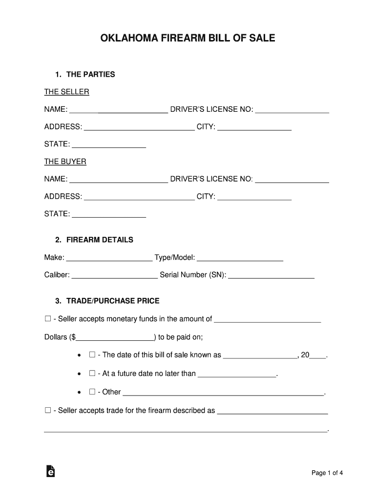 Oklahoma Firearm Bill of Sale Form WordPDF