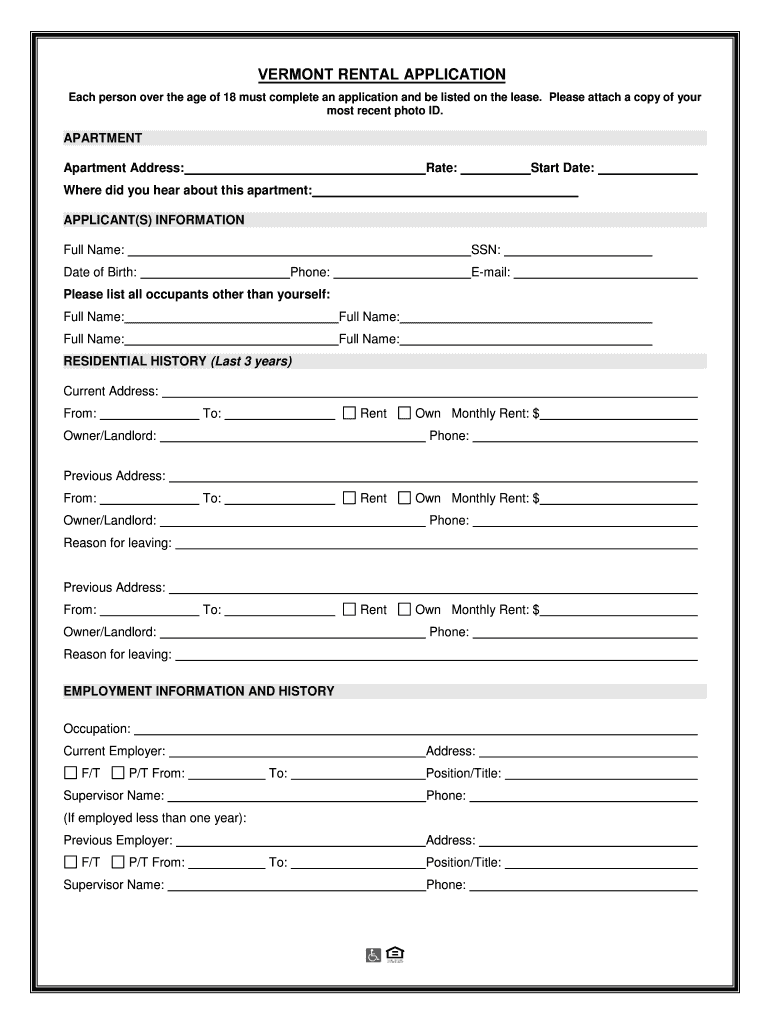Common Rental Application for Housing in Vermont EP  Form