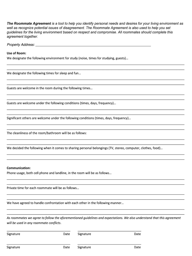 Roommate Agreement Washington & Jefferson College  Form