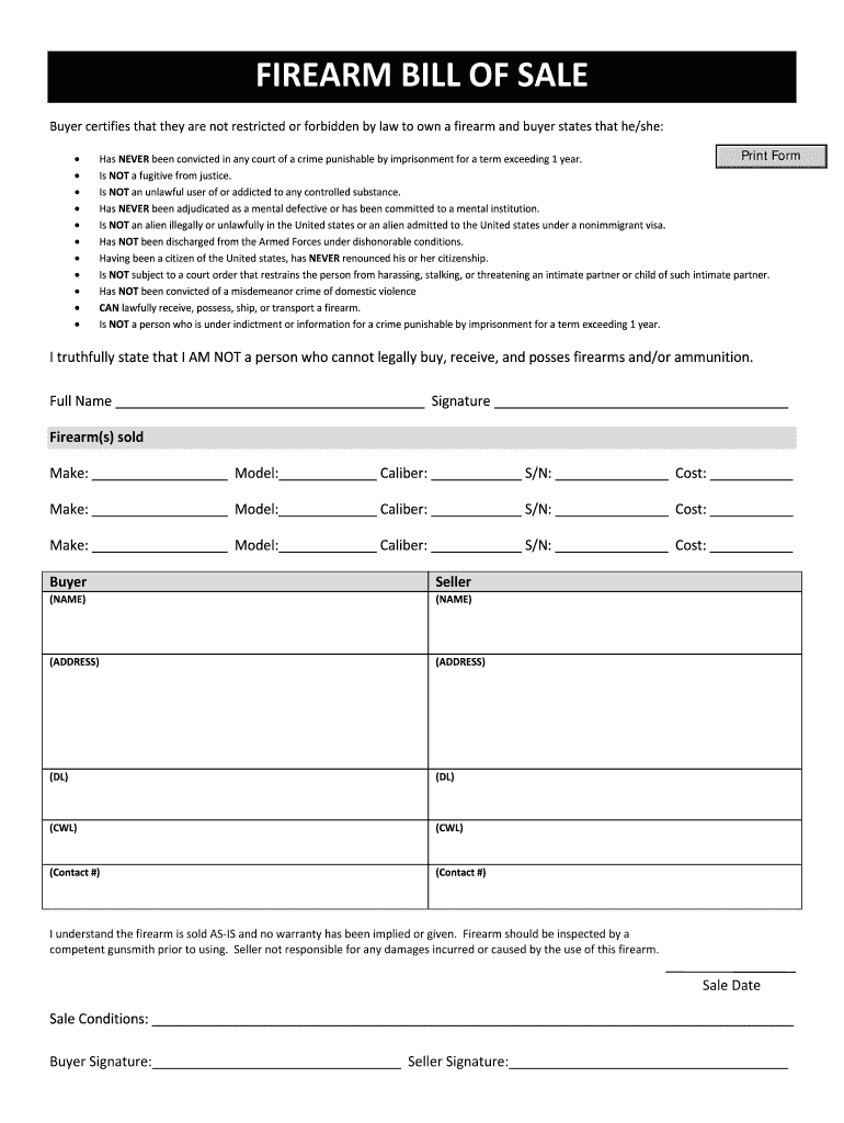 Firearm Bill of Sale FormPDF TemplateForm Download