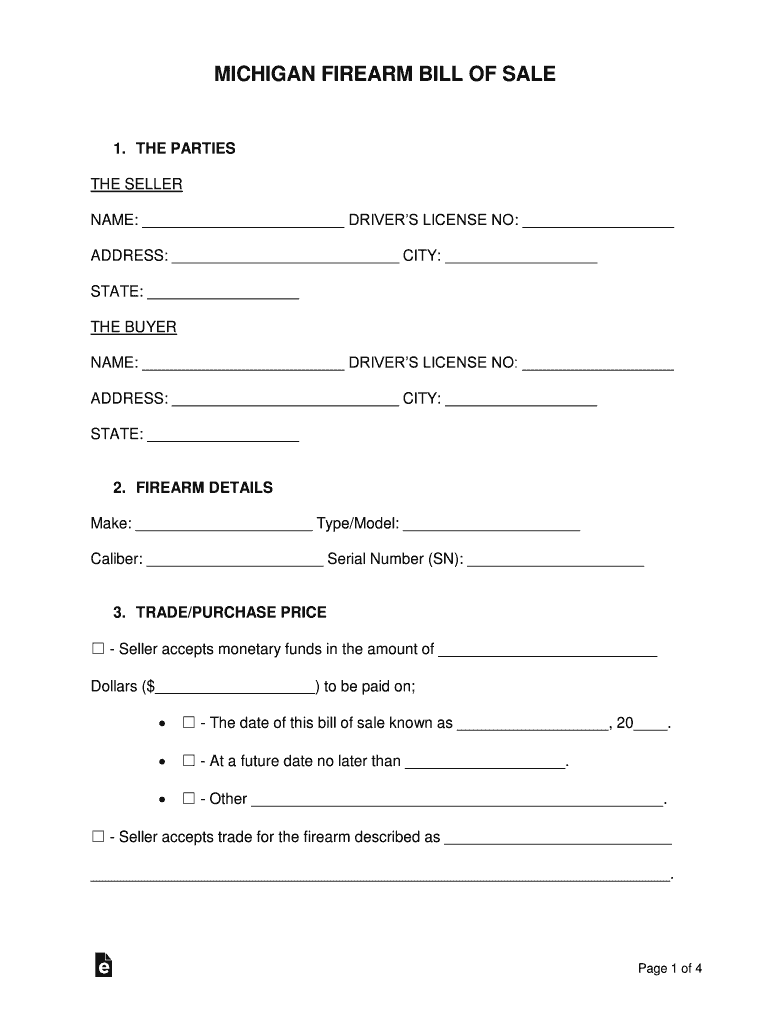 Michigan Firearm Bill of Sale  Form