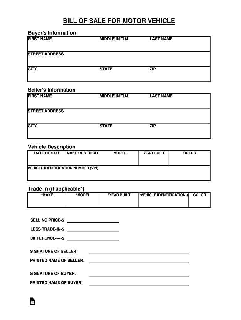 Complete Printable 8 Sample Vehicle Bill of Sale Forms