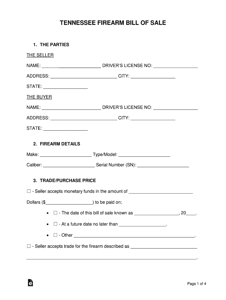 Tennessee Firearm Bill of Sale  Form