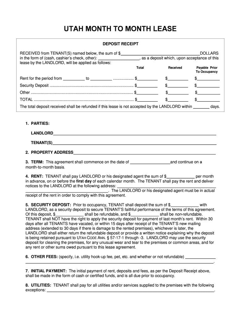Month to Month Rental Agreement Form 86 Templates