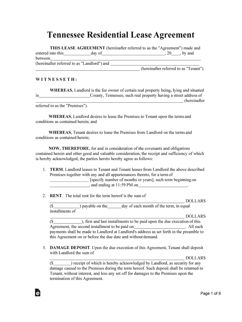 Bill of Sale Form Tennessee Lease Agreement Form
