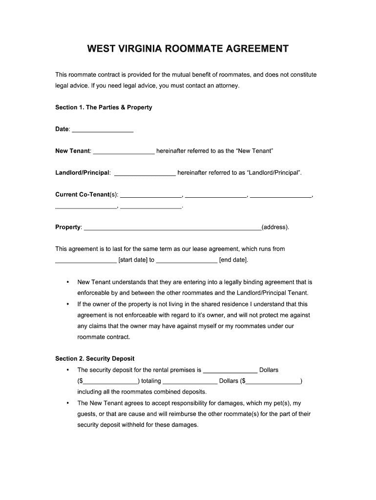 Virginia Roommate Agreement Room Rental Form PDF