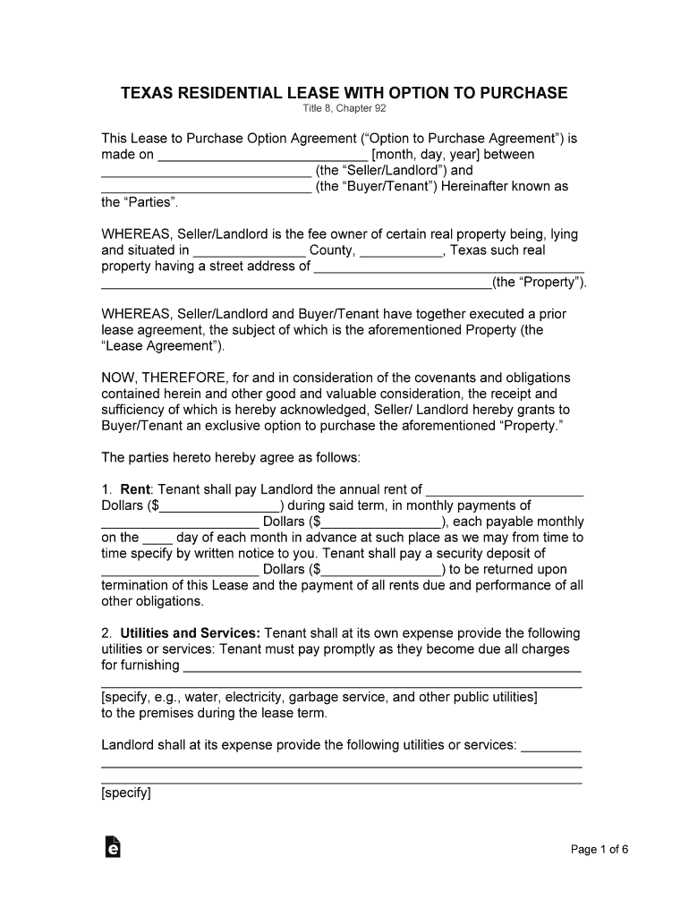 Texas Standard Residential Lease Agreement Template  Form