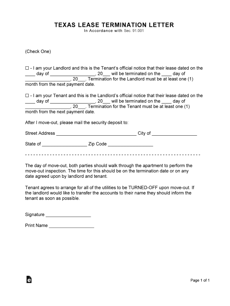 Get and Sign Texas Lease Termination Letter Form 30 Day Notice