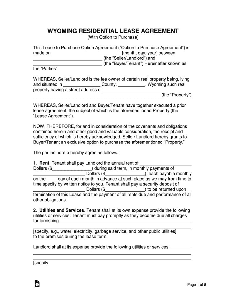 Wyoming Lease with Option to Purchase  Form